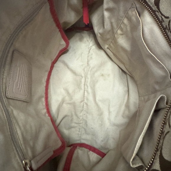 Coach 23465 Signature Canvas Weekend Zip Top Tote Bag Purse Handbag Red Khaki - Picture 10 of 16